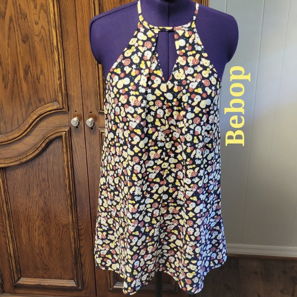 Bebop halter strap summer sundress navy with fruit & flowers sz: M NWOT